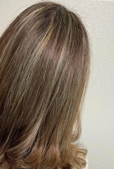 Brunette babylights with a rounded blowout