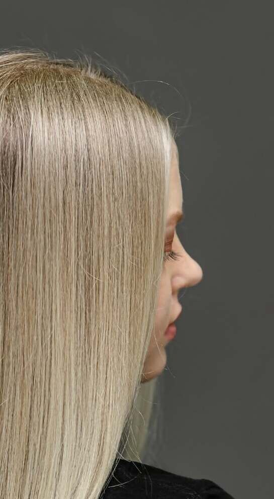 Bright, glossy icy blonde