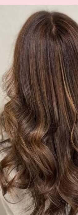 Long chestnut waves with caramel highlights